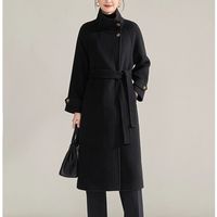 时尚灰色双面毛呢大衣女立领2025秋冬中长款过膝毛呢外套