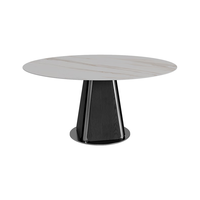 德利丰岩板餐桌意式轻奢高级感家用圆桌4-6人不锈钢底座圆形餐桌椅组合 碳素钢 1.2m 单餐桌