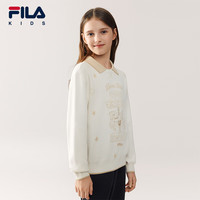 斐乐FILA儿童童装织衫2026年春季女中大童新年款休闲毛衣 云菇白-WT 150