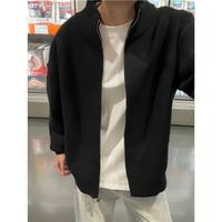 举风美式cleanfit黑色立领开衫毛衣男款早秋慵懒松弛感针织衫毛织外套 黑色