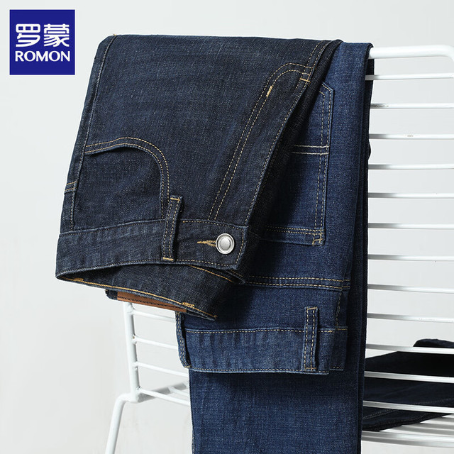 罗蒙 牛仔裤 保暖厚款 宽松直筒裤 棉弹力男裤