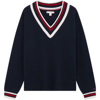 TOMMY HILFIGER TommyHilfiger25秋冬女经典复古美式学院风拼色V领慵懒套头针织衫