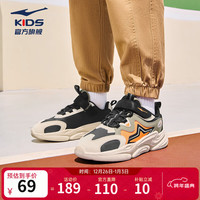 鸿星尔克儿童运动鞋男女童秋冬皮革鞋面魔术贴休闲跑步鞋 【星耀】正黑/暖亚麻-偏小1码 34