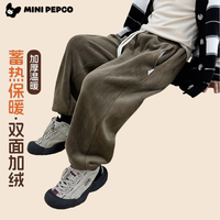 小猪班纳(PEPCO)儿童秋冬加绒裤子男女童保暖外穿裤2025新款男童宽松韩版休闲系带 灯芯绒裤子卡其 【内里加绒】 140 cm【建议身高125-135】