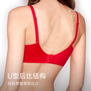 曼妮芬小胸聚拢文胸内裤性感无痕内衣女舒适无钢圈本命年红套装 110肤色【强聚拢】 70A 内裤160
