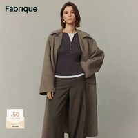 Fabrique 奶茶棕绵羊毛骆驼绒长款双面呢毛呢大衣女冬季