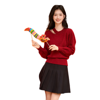 尚静骐骥红针织衫女25冬新女装镂空法式高级感慵懒新年红色毛衣女上衣