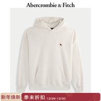 Abercrombie & Fitch小麋鹿图案美式复古保暖抓绒套头连帽卫衣25秋冬男装122-5536 黑色