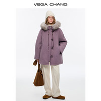 VEGA CHANG罗兰紫绒貉子毛领羽绒服女冬装小个子安心绒派克服外套 清雅紫