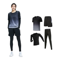 维多利亚旅行者运动套装女跑步瑜伽服羽毛球紧身训练服速干显瘦长袖四件套 黑绿渐变4件套 L/(100-115)斤