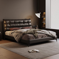 卡尔适真皮床意式极简1.8米主卧室大床现代简约黑色2米软包储物婚床2406 【曜夜黑】YS床头柜*1 【S+级纳帕头层皮】1.5*2.0M