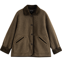 初语外套女2025冬季毛绒麂皮绒撞色拼接皮毛一体棉服 咖绿色 L