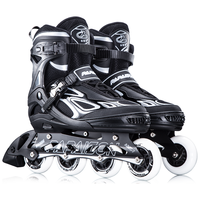小状元 溜冰鞋成人轮滑鞋儿童33-38码可调旱冰鞋男女不闪滑冰鞋黑色M码 【升级微调扣】尺码可调-黑银 M(适合33-37码)