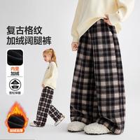 ASK junior 儿童裤子25冬季中大童格纹撞色直筒裤女童加绒保暖长裤