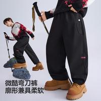 ASK junior 儿童裤子25冬季中大童复合加绒保暖弯刀裤男童运动休闲长裤