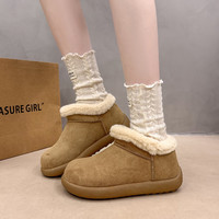 BKQU 毛毛雪地靴女款2025新款冬季勃肯短靴厚底面包鞋加绒加厚东北棉鞋