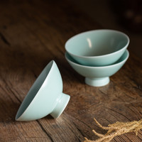 ZOCI 素火青釉高足碗复古中式米饭碗甜品碗中式粥碗燕窝碗酸奶碗茶点碗