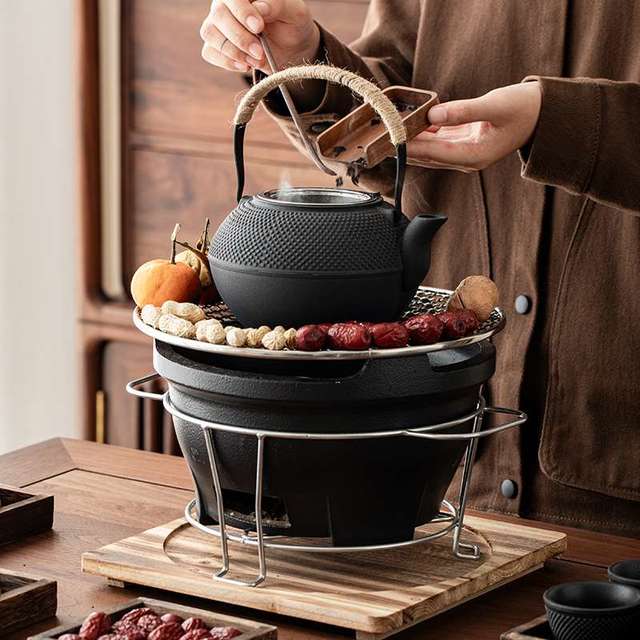 范哲萨 围炉煮茶铸铁茶壶陶土碳炉器具炭火炉子烧烤专用炭冬天烤火炉全套