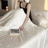 浮歌 全棉100支新疆长绒棉四件套提花床上用品白色樱桃床笠款床单1.8米