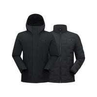 安德玛户外鹅绒冲锋衣防水 男士徒步登山防风保暖三合一夹克外套男 漫暮黑 2XL