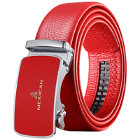 稻草人皮带男本命年红腰带真皮自动扣商务裤腰带男士休闲结婚新年 70060【红色】长度110-125cm可选