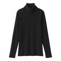 無印良品 MUJI(無印良品 )女式 使用大豆纤维罗纹织高领长袖T恤打底衫女款上衣BB2Q5A4A 黑色 S (155/80A)