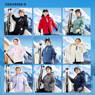 匡威Converse童装羽绒服男女童连帽大衣2025冬季轻盈保暖儿童外套 正黑色 140 /68 充绒量125克【128-140cm】