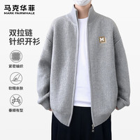 马克华菲(MARK FAIRWHALE)针织开衫毛衣男款秋冬季简约上衣通勤外搭亲肤透气宽松舒适外套 【双开针织衫】-灰#JMK艺术框框 2XL