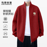 马克华菲（MARK FAIRWHALE）针织开衫毛衣男款秋冬季简约上衣通勤外搭亲肤透气宽松舒适外套 【双开针织衫】-酒红#JMK艺术框框 L