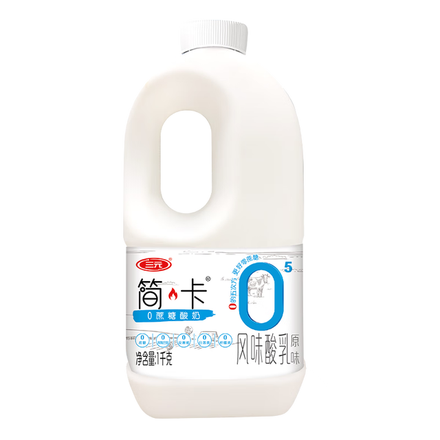今日必买：三元 简卡0蔗糖原味桶装风味酸乳 酸牛奶1kg/桶  生鲜 低温奶