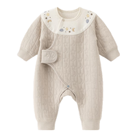 乖奇熊新生儿宝宝夹丝棉连体衣秋冬季保暖睡衣婴儿绑带哈衣和尚服