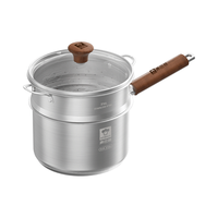 康巴赫奶锅无涂层316L不锈钢宝宝辅食锅婴儿煎煮一体小奶锅煮面 18cm+蒸屉【加高加厚】