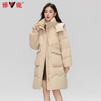 雅鹿羽绒服女中长款可拆卸连帽2025冬季时尚保暖加厚女士外套 0467T卡其色 XL 170