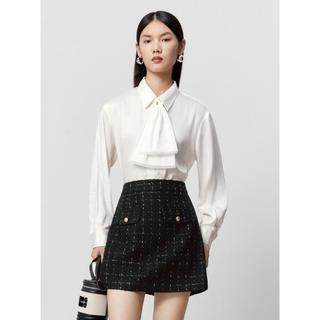 太平鸟 【领结提花衬衫】女式衬衫通勤冬翻领