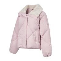 LI-NING 李宁 羽绒服女子中国文化系列宽松翻领短羽绒外套AYMT076 浅绯粉-1 L
