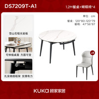 顾家家居简约岩板餐桌饭桌子家用可伸缩全托小户型圆餐桌椅子全套DS7209T 【雪山石哑光】1.2M餐台+蝴蝶椅(白)*4