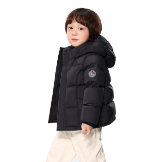 巴布豆（BOBDOG）金标短款儿童羽绒服男女中小童2025冬季防风加厚A类95绒外套 黑色 【防风门襟款】 140 【身高120-130cm】