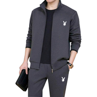 Meloban【三件套】春秋款男士卫衣运动套装秋冬两件套装外套休闲运动服男 浅灰【外套+长裤