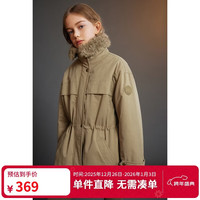 ELLE kids 童装 中长绗棉派克棉服女童冬季新款巴恩风毛领保暖外套