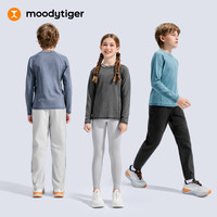 moodytiger 儿童长袖T恤26年男女童上装圆领透气弹力运动衣 炭黑色 140 cm