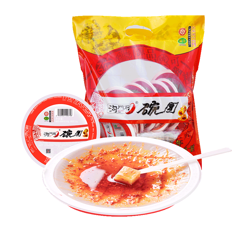 沟门前山西特产小吃柳林碗团碗托 碗秃面皮荞麦凉皮方便速食 160克*10碗 红色