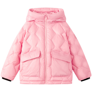 马骑顿 男童25冬学院风女童面包服保暖连帽羽绒服 粉红 140