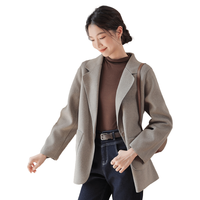 DEBRAND 【廓形短款双面呢大衣】秋季保暖翻领女式短大衣一粒扣休闲外套女