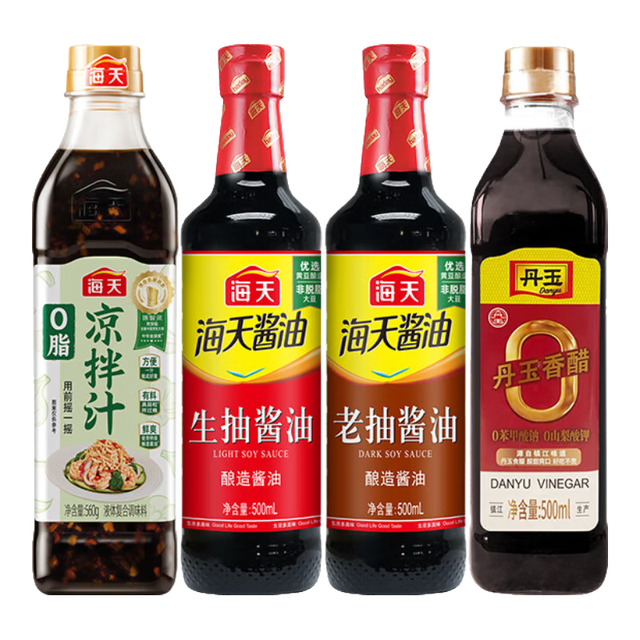 海天 0脂凉拌汁 真蒜粒 560g+生老抽醋 调味品