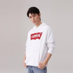 Levi's 男女经典LOGO连帽抽绳时尚情侣卫衣白