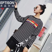 【9.9/件】EPTISON韩版休闲卫衣女慵懒风宽松条纹长袖百搭外套 黑白条 155