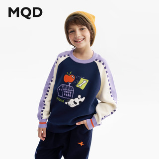 马骑顿MQD童装男童毛衣针织衫2025冬季新款儿童加厚保暖撞色圆领上衣潮 藏青 1