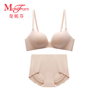 曼妮芬小胸聚拢文胸内裤性感无痕内衣女舒适无钢圈本命年红套装 110肤色【强聚拢】 70A 内裤160