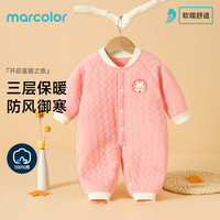 马卡乐 秋冬新款婴幼儿童夹棉连体衣爬服哈衣睡衣 粉红郁金香小兔 80cm