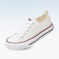 回力男童小白鞋2025冬季儿童运动鞋女童鞋子加绒白色板鞋 【帆布 系带款】 087白色 38码